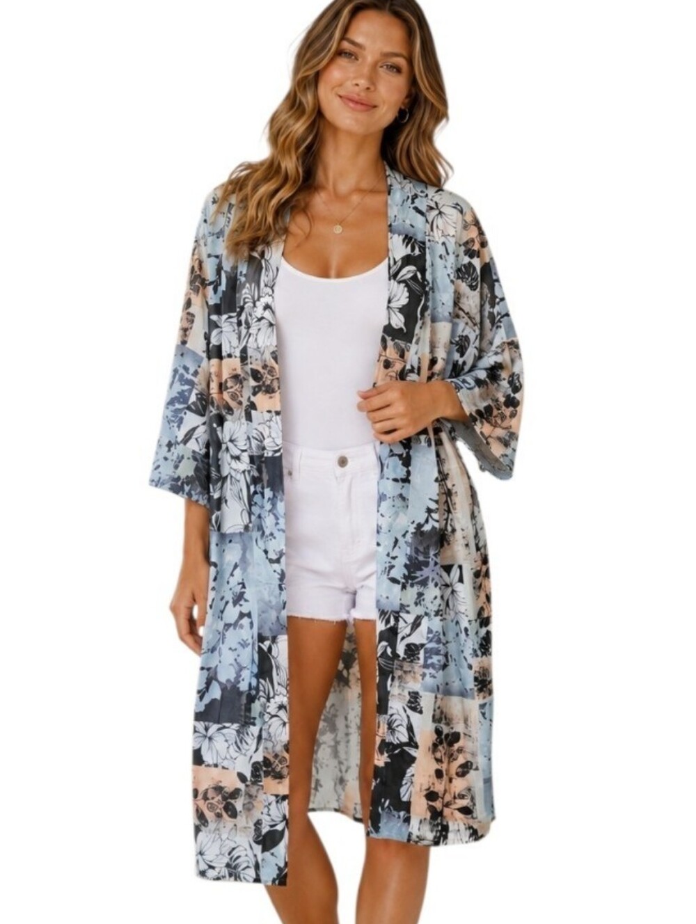 Tolani Grace Floral Kimono Duster One Size Boho Resort Beach Cover Up Festival